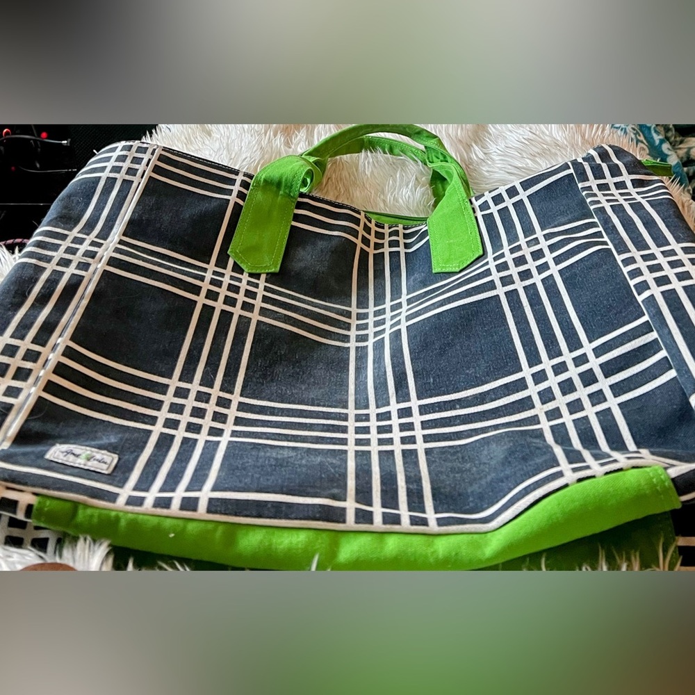 Ame & Lulu Navy Blue& Green Large Beach Bag Tote Bag 25" X 15" X 7" DB5